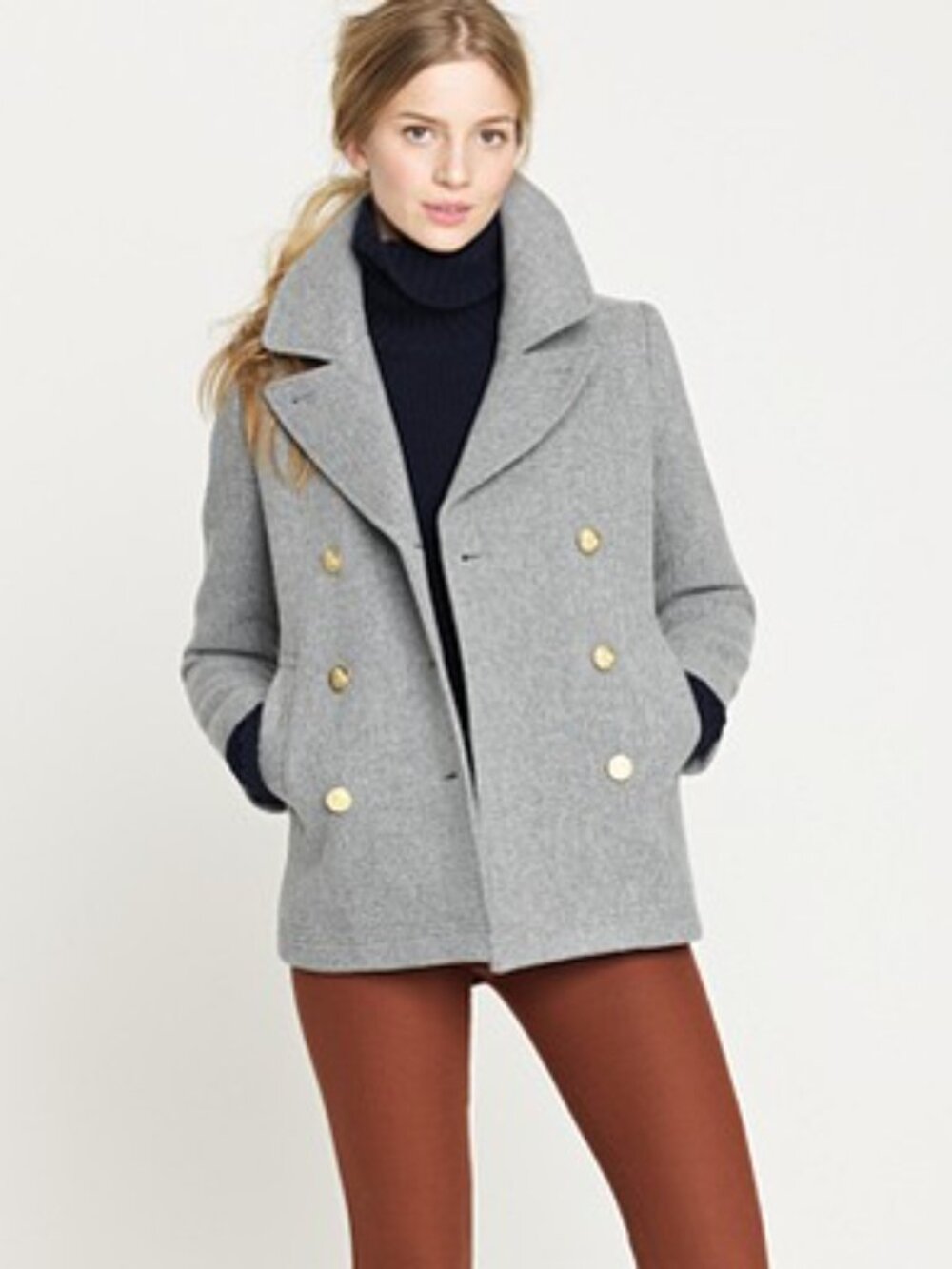 J. Crew Light Gray Double-Breasted Wool Pea Coat - Size 14